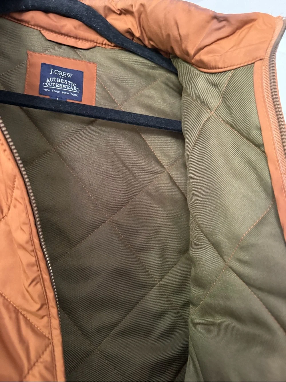 J. Crew Quilted Vest in Rusty brown / burnt orange with olive interior
